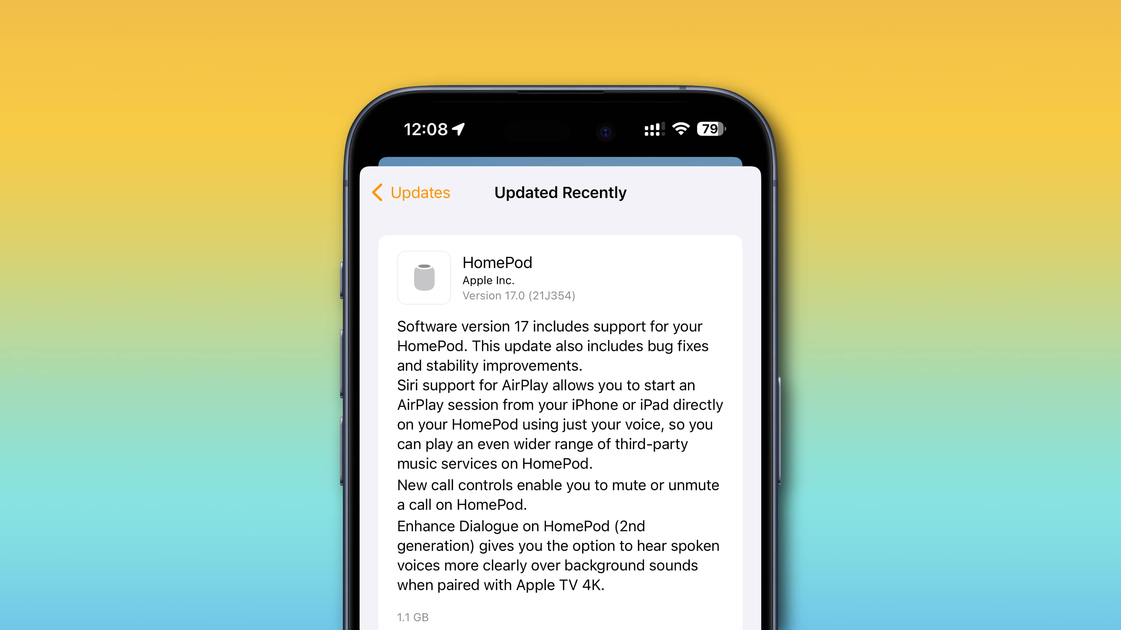 Home 包含 HomePod 更新 17.0 发行说明的应用
