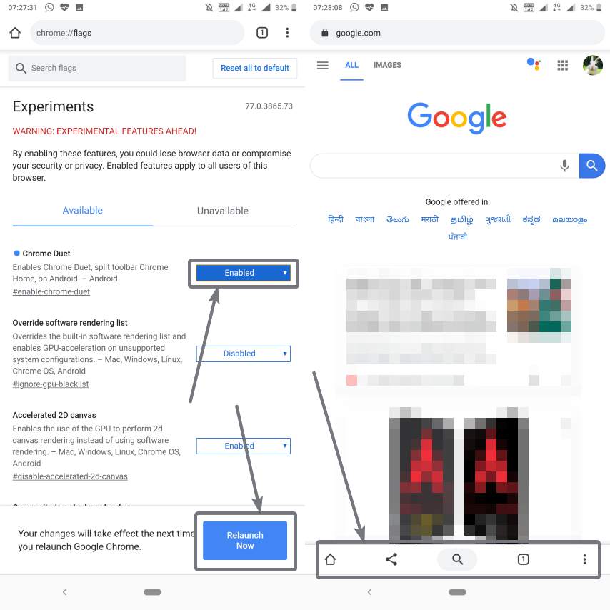 如何在底部获取Android Google Chrome工具栏以输入Web地址