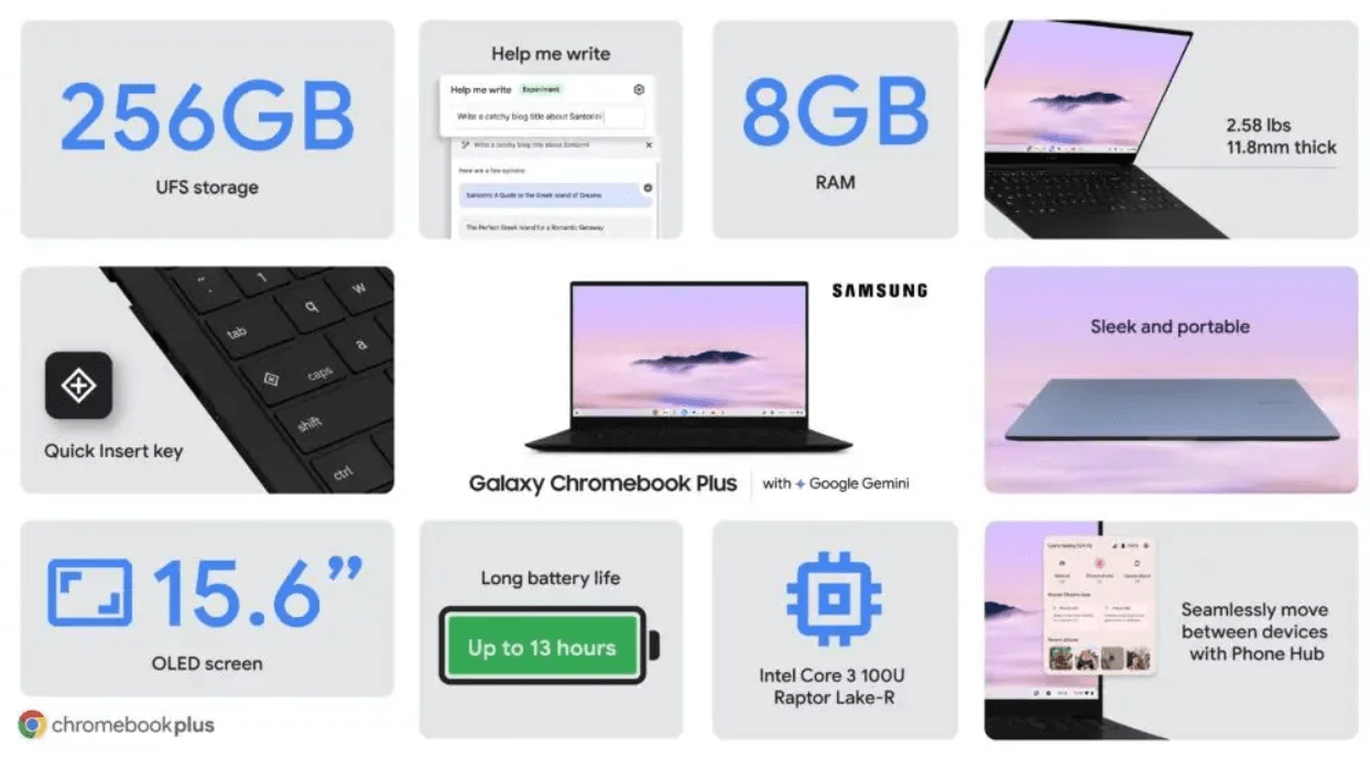 三星建造最薄，最轻的Chromebook Plus