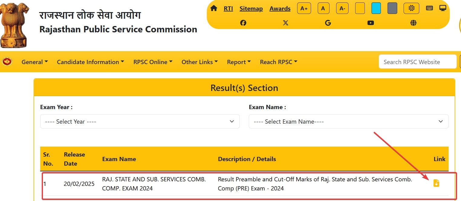 如何检查或下载RPSC RAS Pre Result 2025 PDF